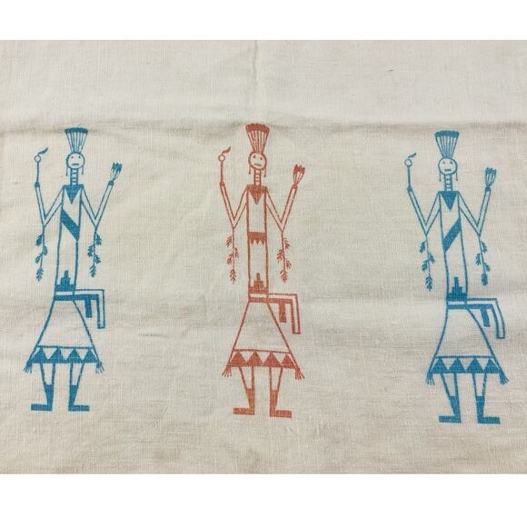 Southwest Native American Tea Towel Kachina Hand Culture Chief Leaves Fire Blue - Picture 2 of 8